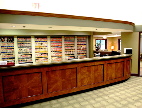 Patient records area and check-out desk